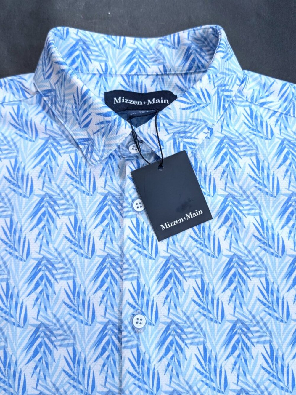 Mizzen + Main Halyard Performance Dress Casual Shirt Trim Fit Size M Blue Palm